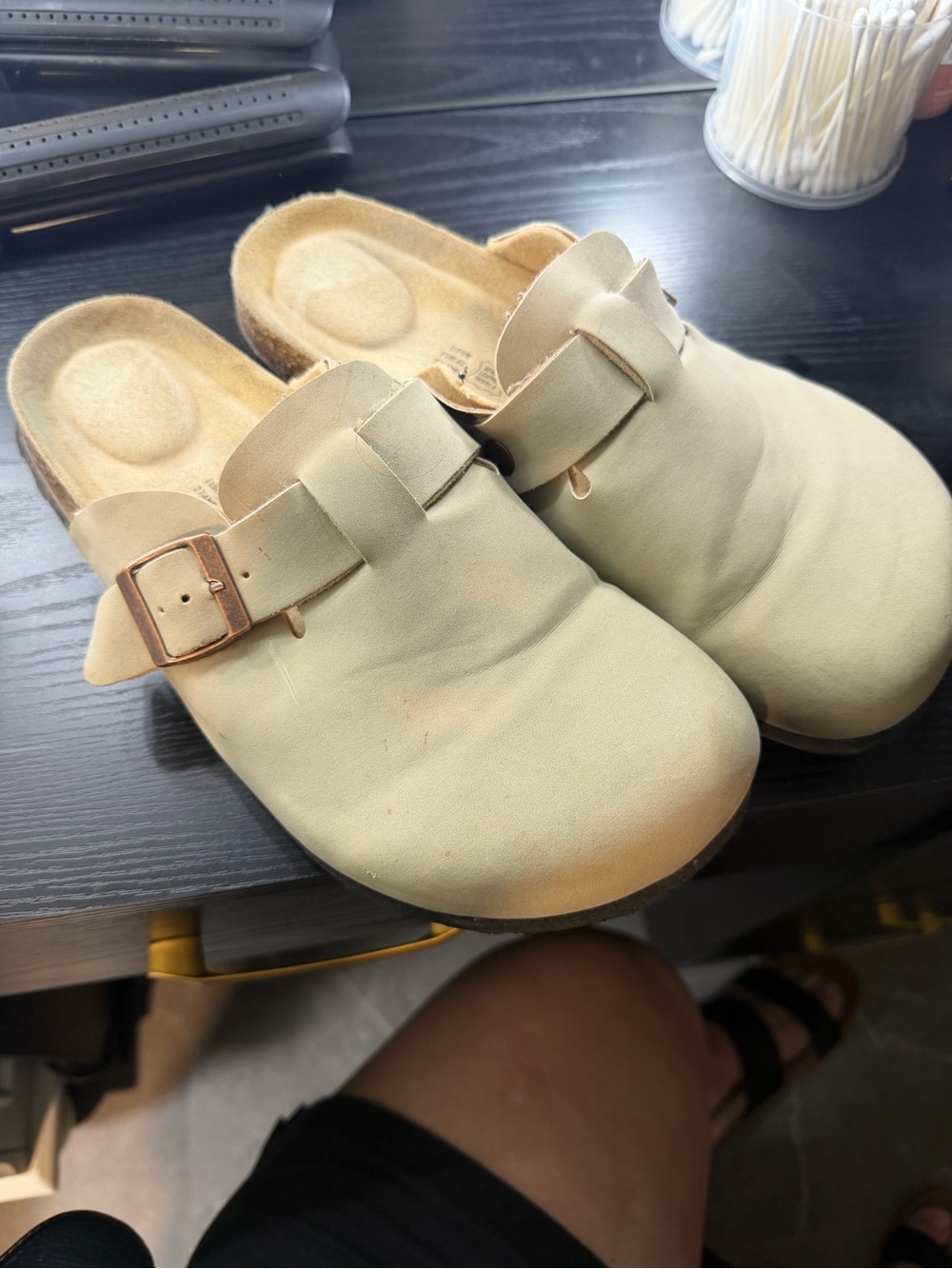 Women’s Cream Slip-On Clog with Adjustable Buckle